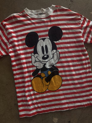 RED STRIPED MICKEY MOUSE TEE