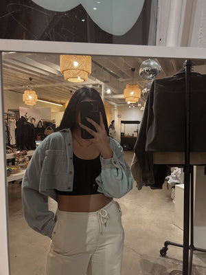 VINTAGE CORDUROY CROPPED JACKET // LIGHT BLUE