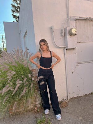 PAMELA LINEN CARGO PANTS // BLACK