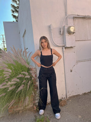PAMELA LINEN CARGO PANTS // BLACK