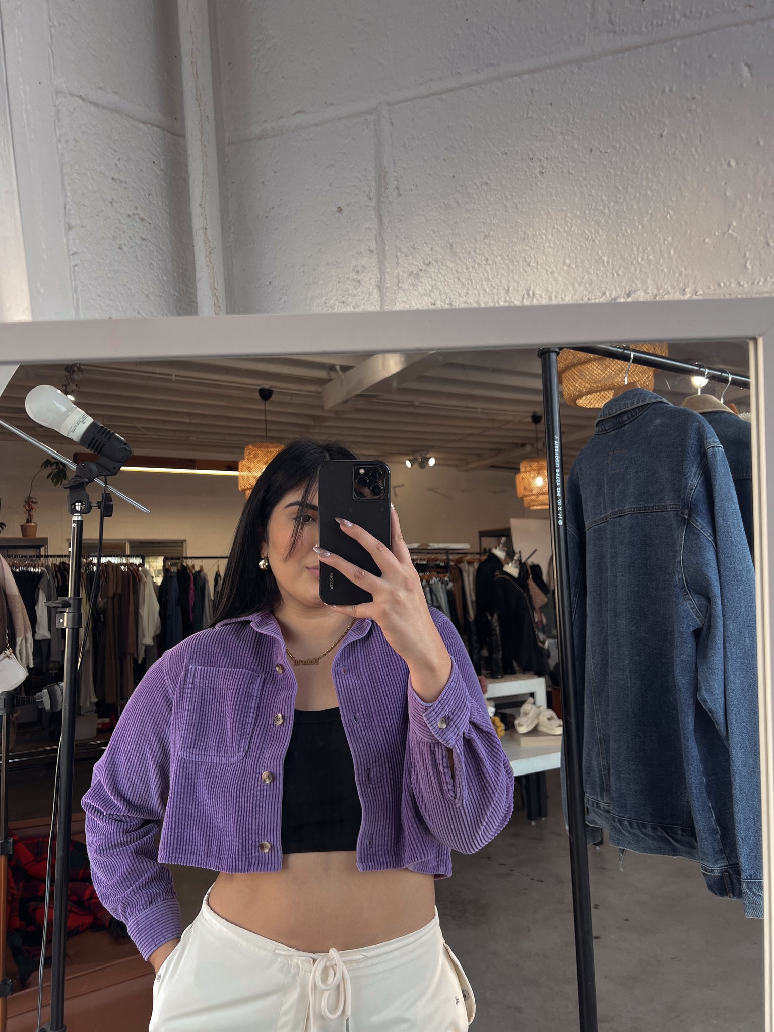 VINTAGE CORDUROY CROPPED JACKET // PURPLE