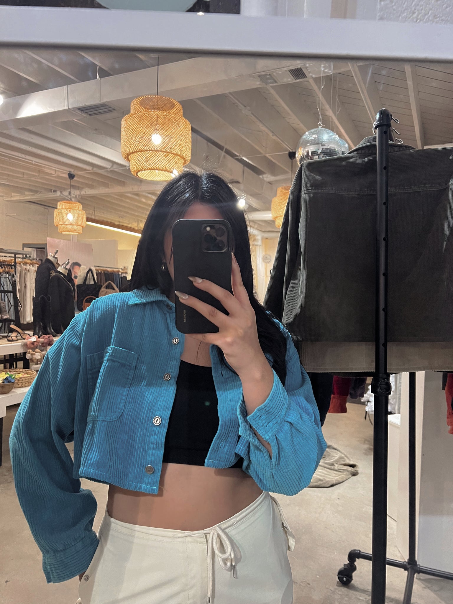 VINTAGE CORDUROY CROPPED JACKET // CYAN