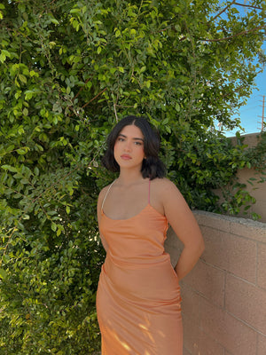 SWEET DREAMS SATIN DRESS / CANTALOUPE