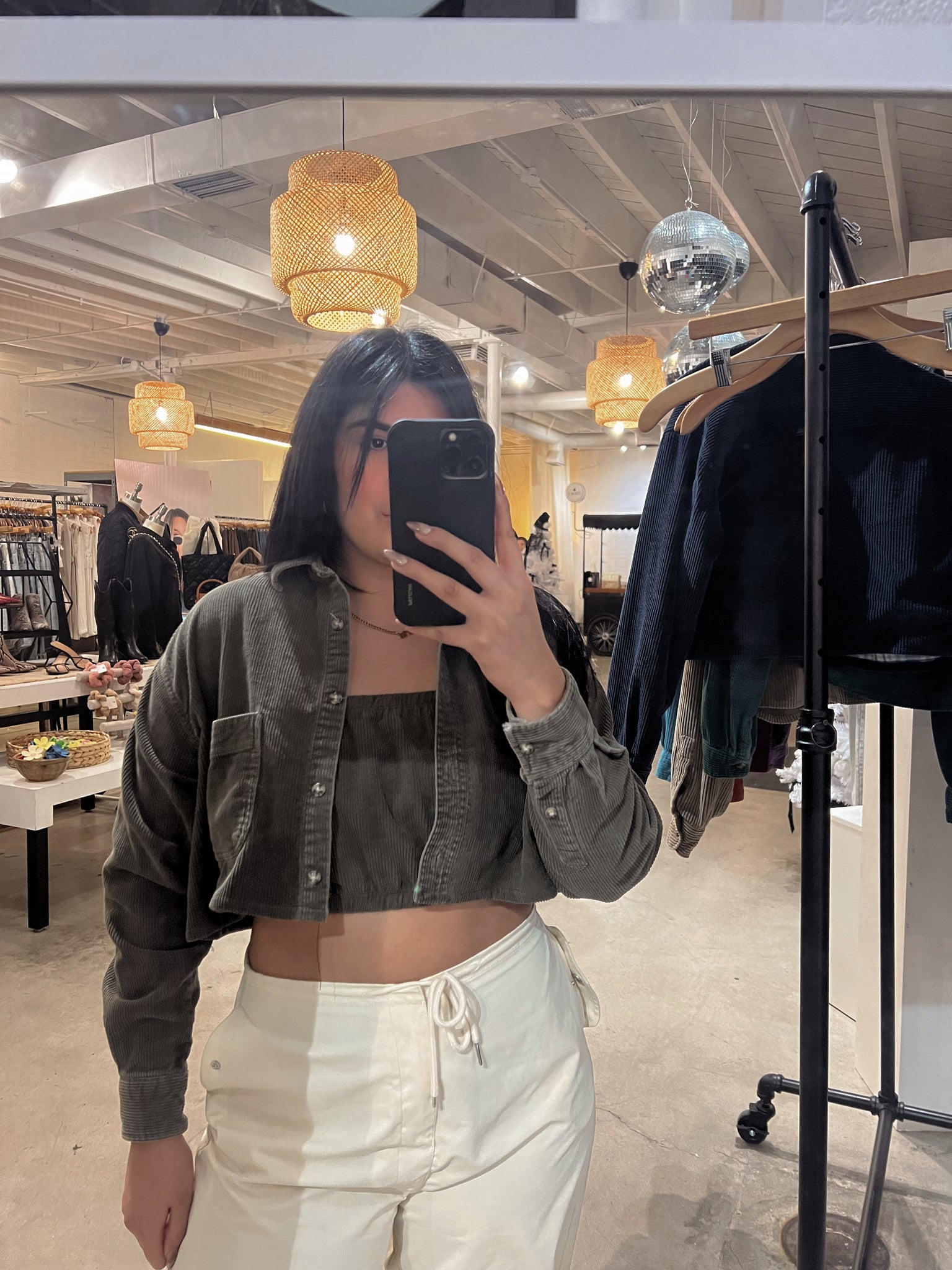 VINTAGE CORDUROY CROPPED JACKET + TUBE TOP  // HUNTER GREEN