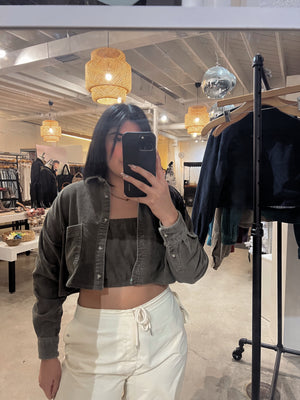 VINTAGE CORDUROY CROPPED JACKET + TUBE TOP  // HUNTER GREEN
