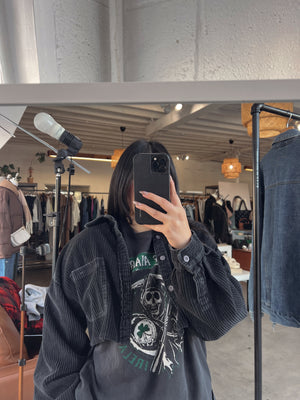 VINTAGE CORDUROY CROPPED JACKET // BLACK