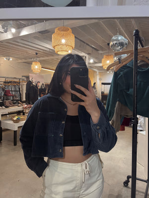 VINTAGE CORDUROY CROPPED JACKET // NAVY BLUE