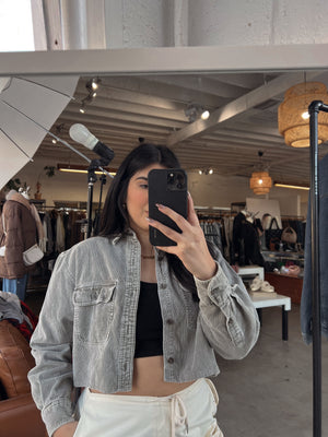VINTAGE CORDUROY CROPPED JACKET // LIGHT GREY