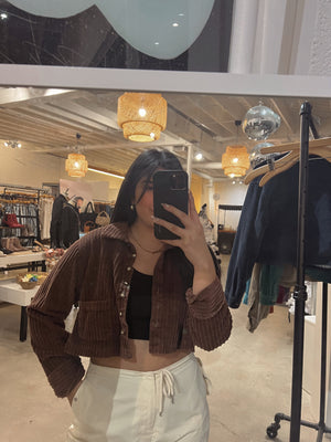 VINTAGE CORDUROY CROPPED JACKET // BROWN