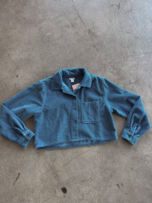 VINTAGE CORDUROY CROPPED JACKET // SAPPHIRE BLUE